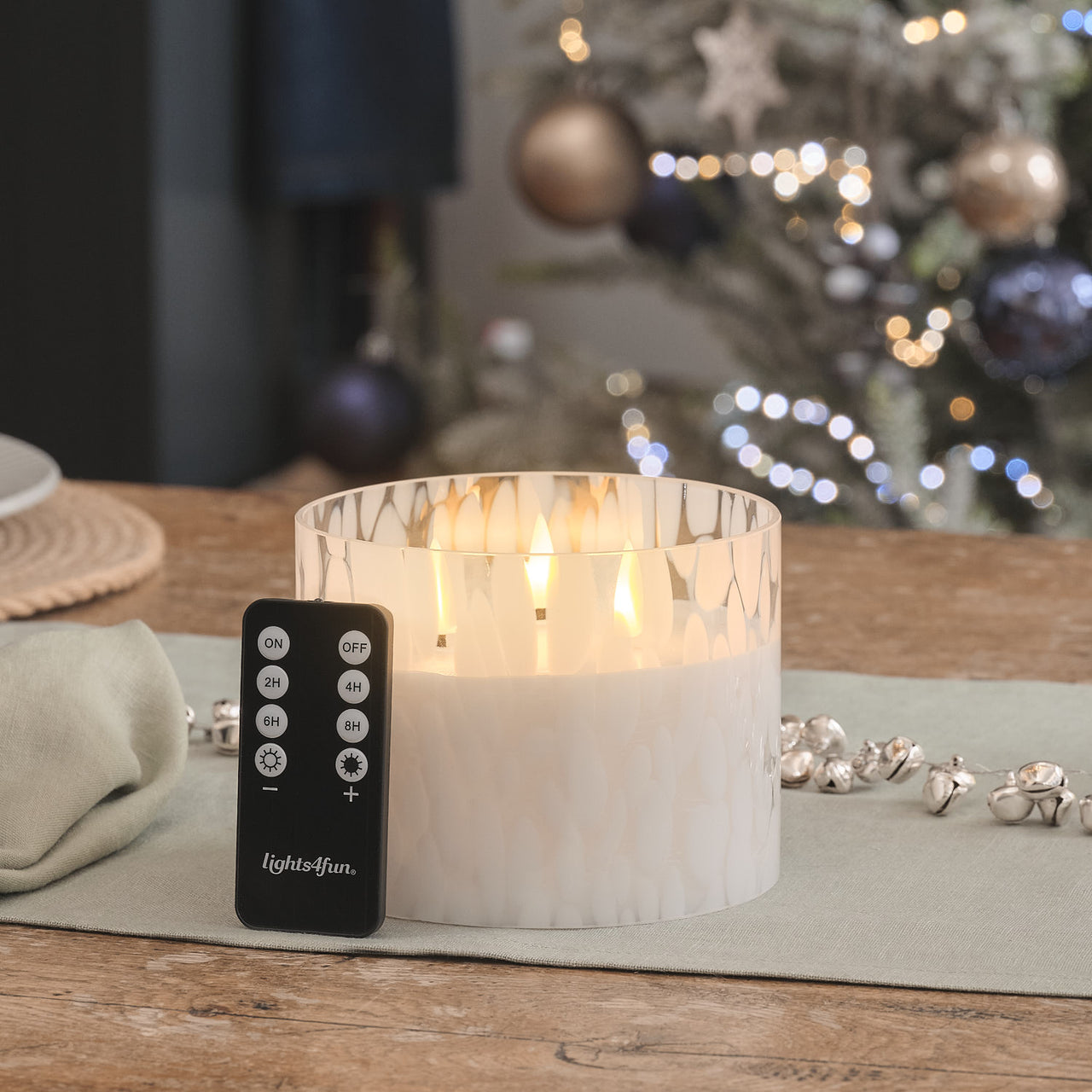 TruGlow® White Confetti Glass 3 Wick LED Candle with Remote Control