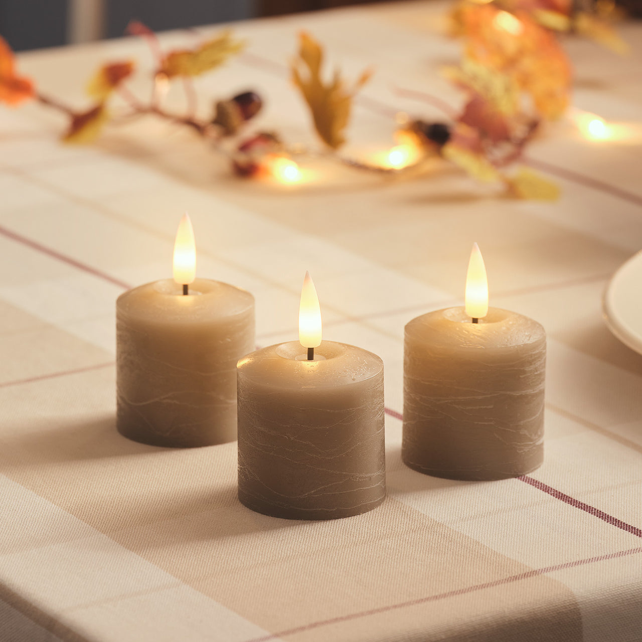 TruGlow® Taupe Distressed LED Votive Candle Trio with Remote Control