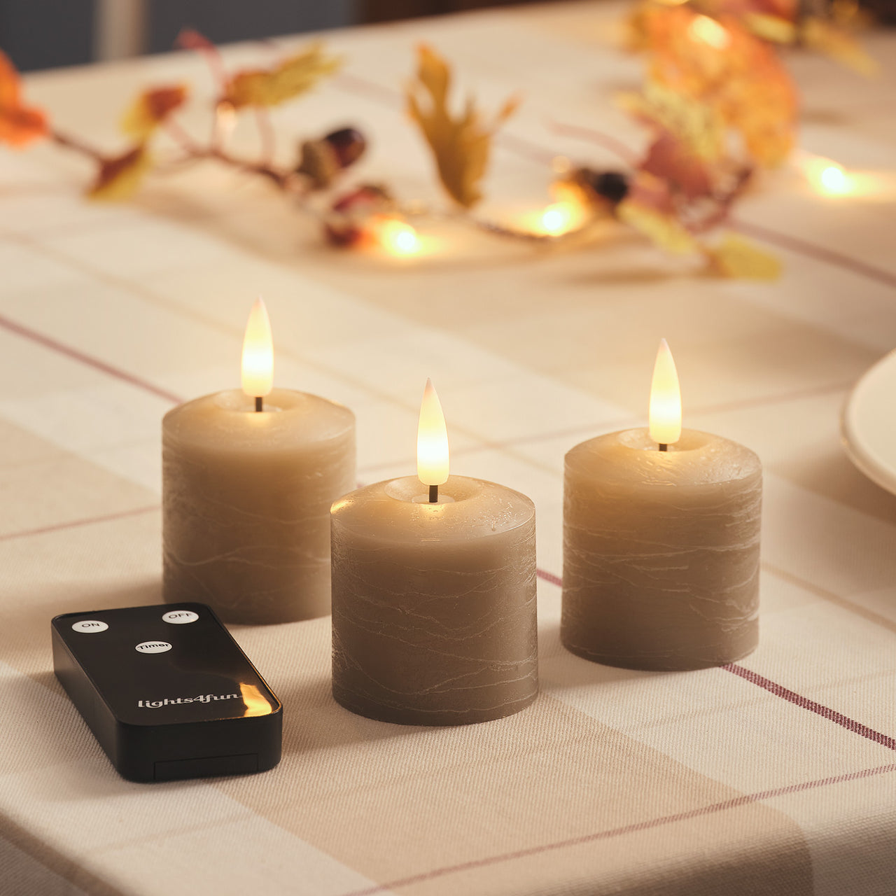 TruGlow® Taupe Distressed LED Votive Candle Trio with Remote Control