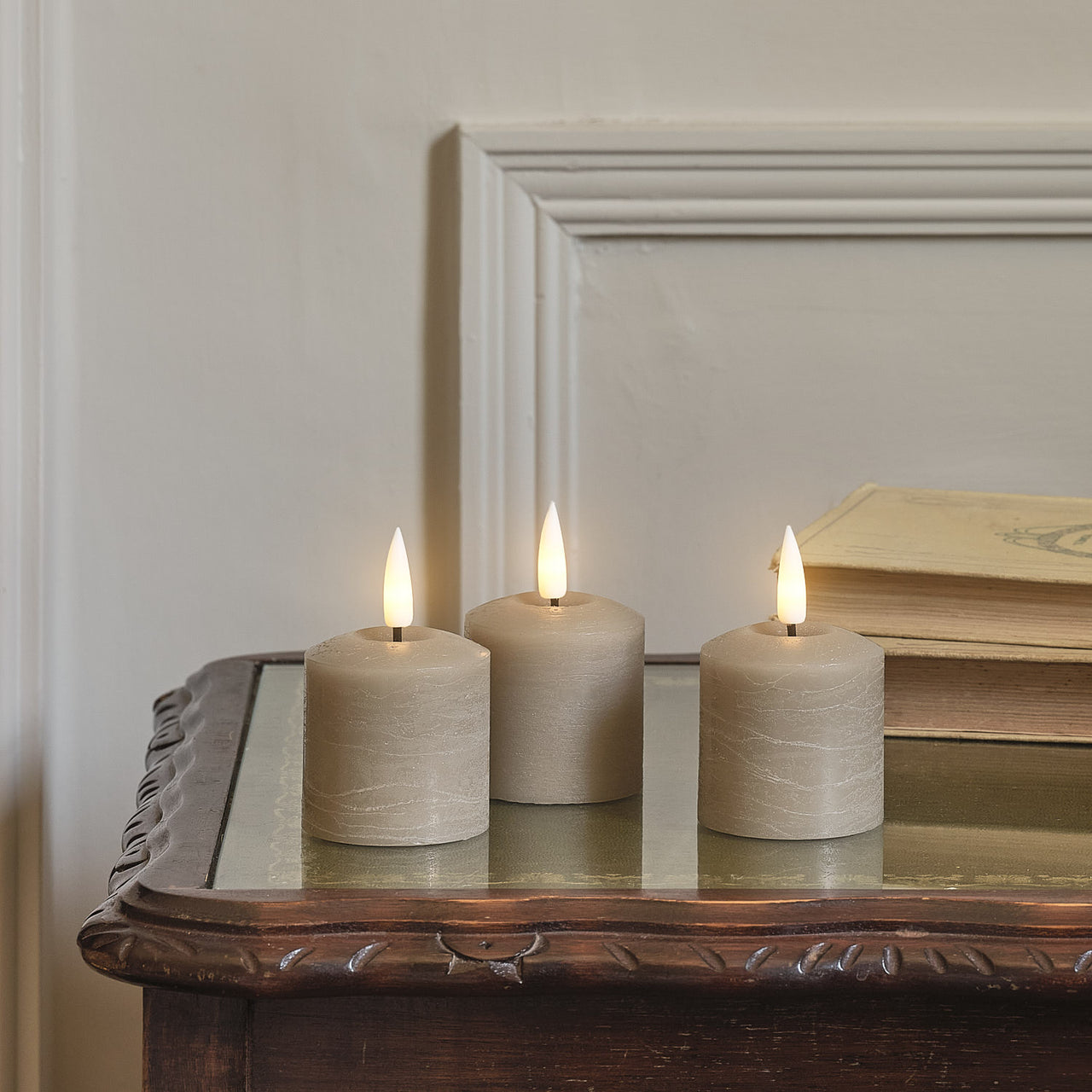 TruGlow® Taupe Distressed LED Votive Candle Trio with Remote Control