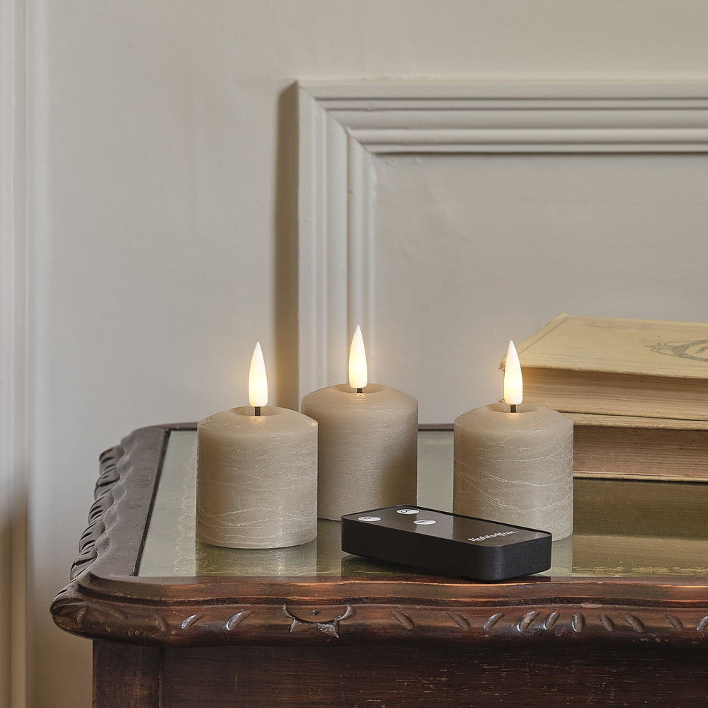 TruGlow® Taupe Distressed LED Votive Candle Trio with Remote Control