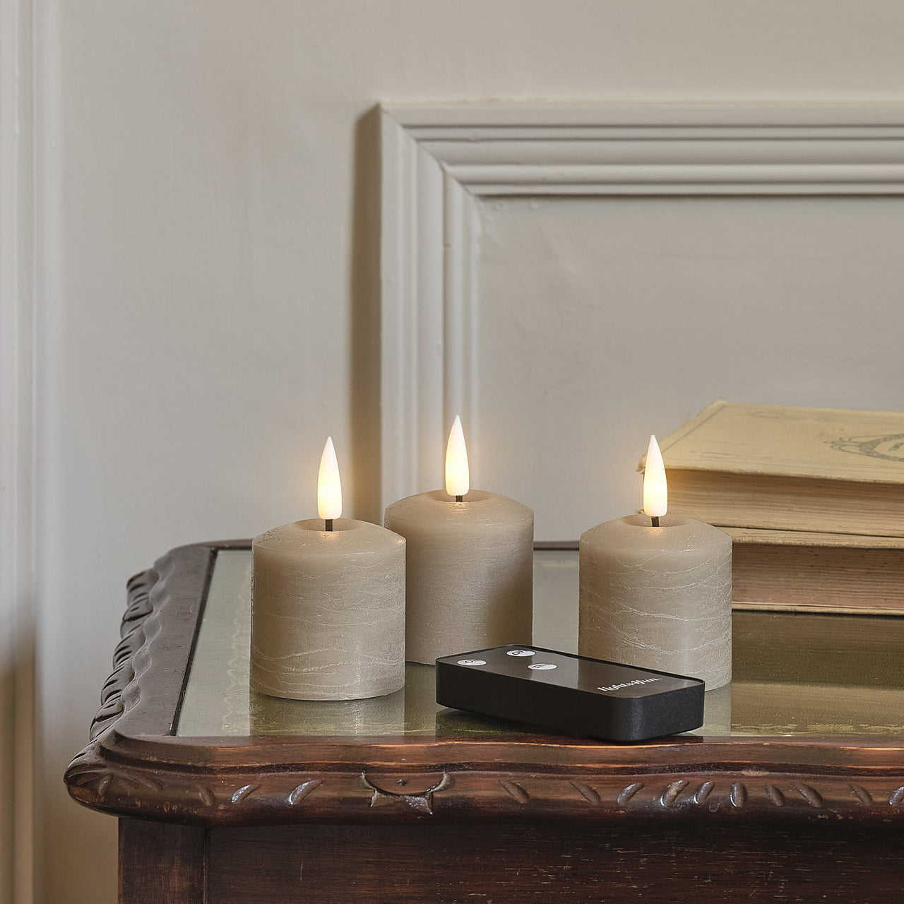 TruGlow® Taupe Distressed LED Votive Candle Trio with Remote Control