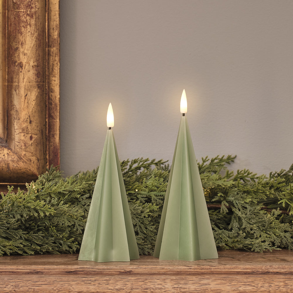 TruGlow® Green Scandi Christmas Tree LED Candle Duo with Remote Control