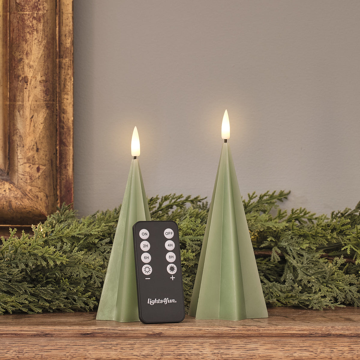 TruGlow® Green Scandi Christmas Tree LED Candle Duo with Remote Control