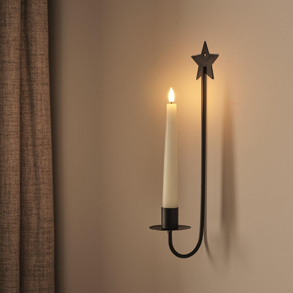 2 TruGlow® Ivory LED Taper Candles and Black Star Wall Sconces with Remote Control