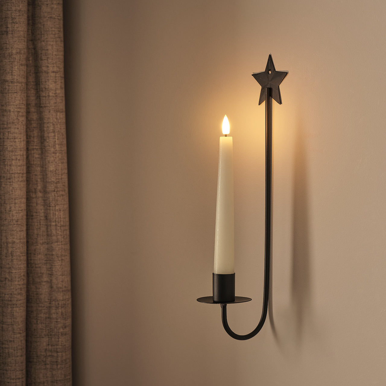2 TruGlow® Ivory LED Taper Candles and Black Star Wall Sconces with Remote Control