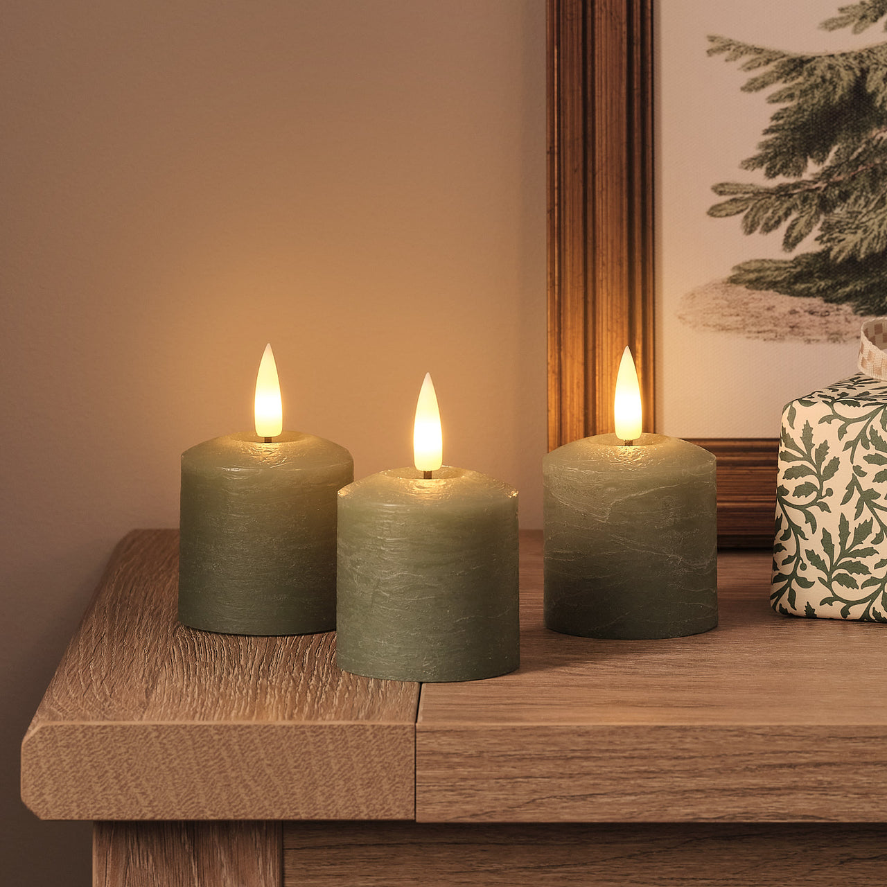 TruGlow® Green Distressed LED Votive Candle Trio with Remote Control