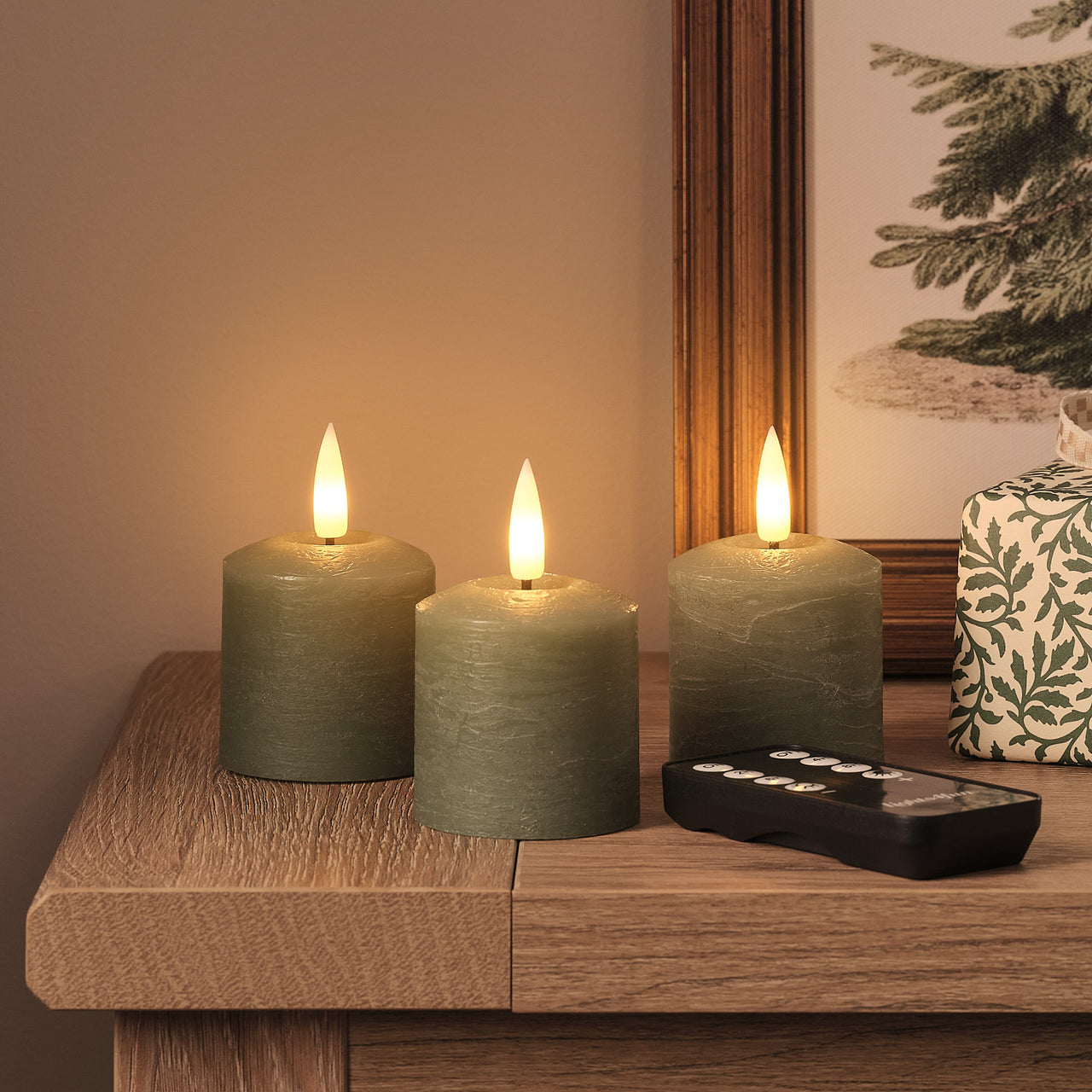 TruGlow® Green Distressed LED Votive Candle Trio with Remote Control