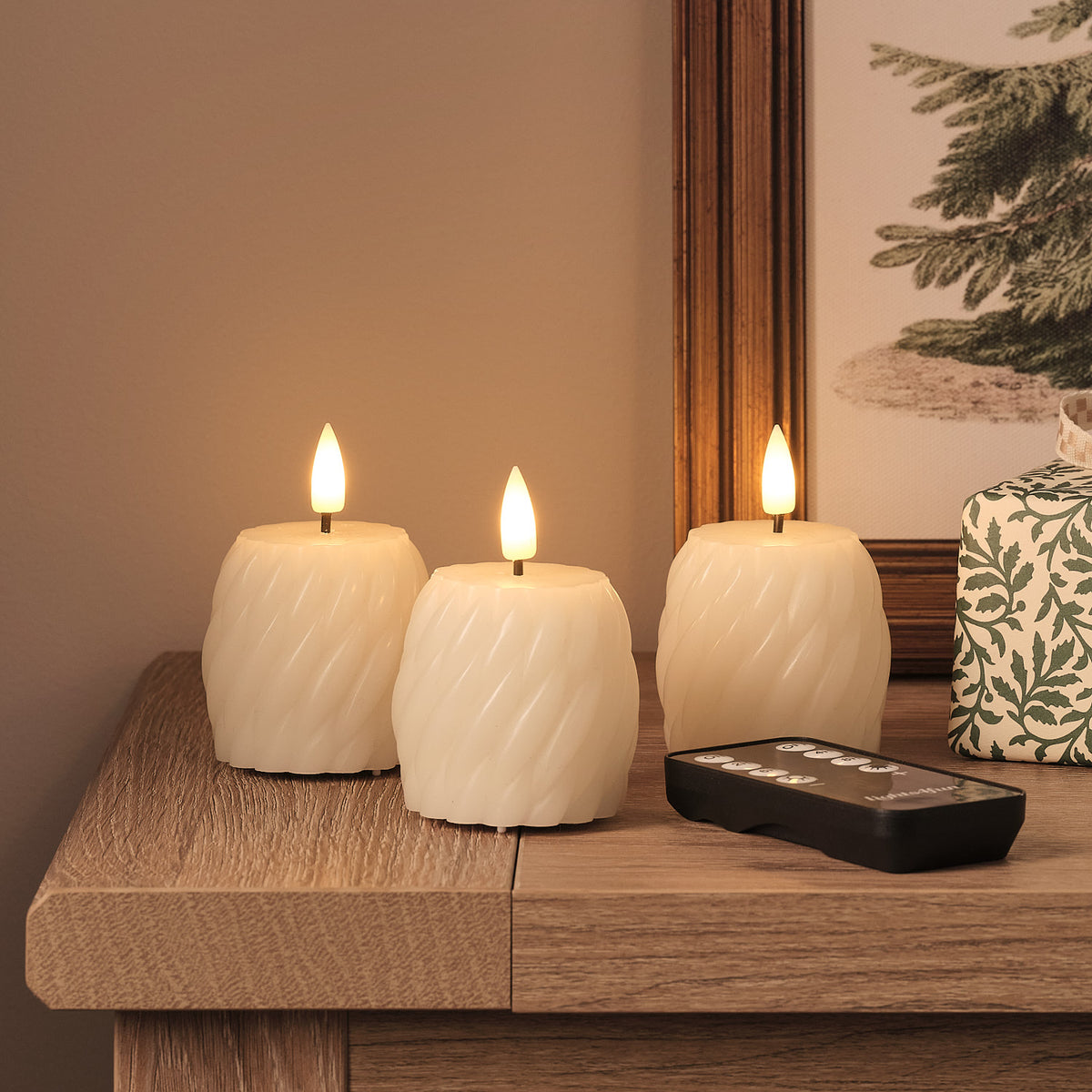 TruGlow® Ivory Twist Votive LED Candle Trio with Remote Control