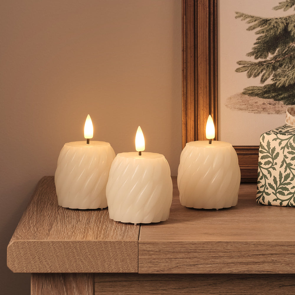 TruGlow® Ivory Twist Votive LED Candle Trio with Remote Control