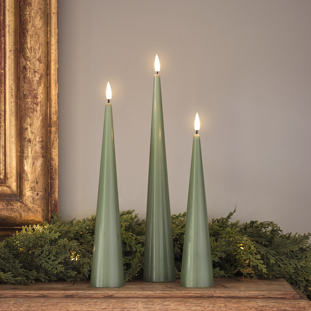 TruGlow® Green Slim Cone LED Candle Trio with Remote Control