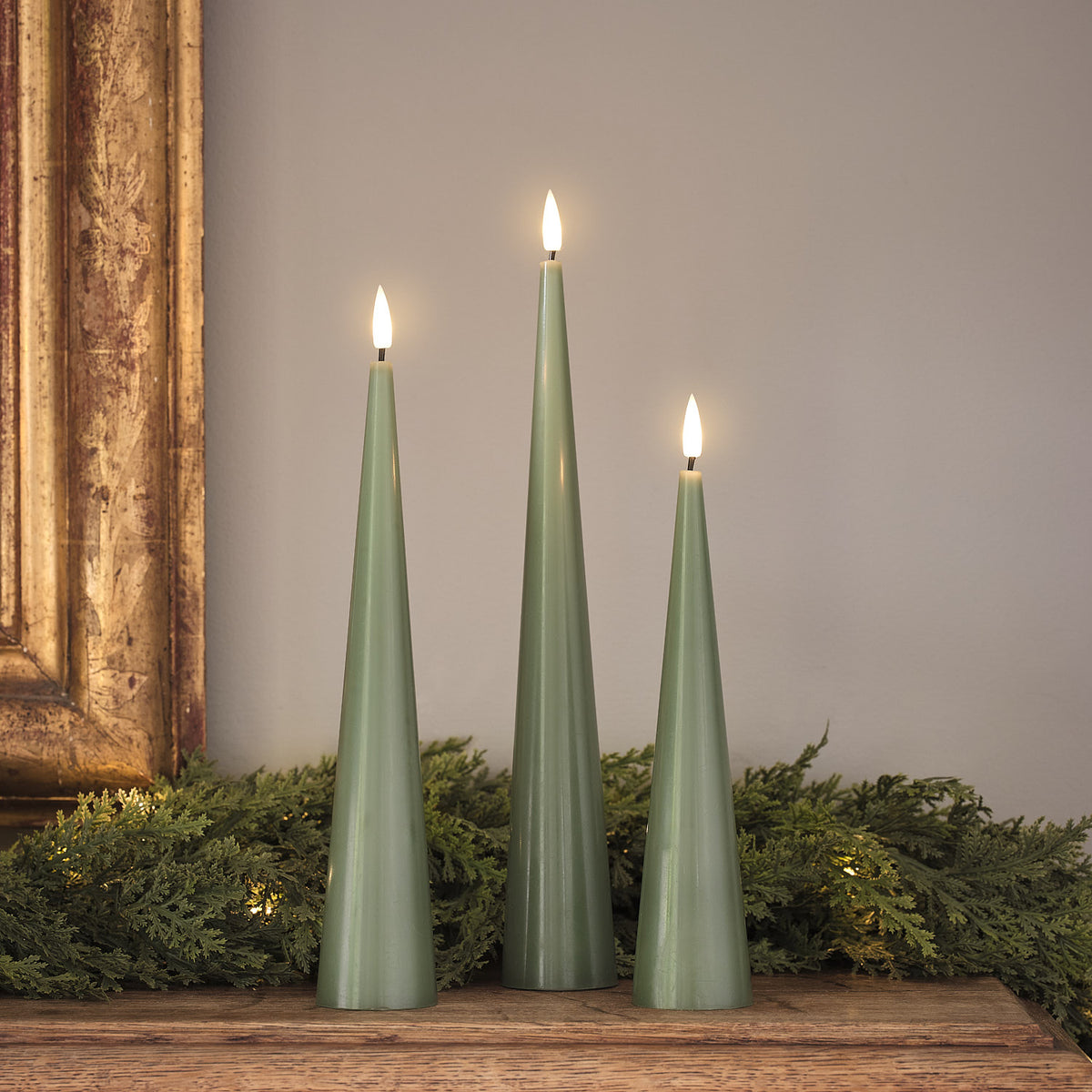 TruGlow® Green Slim Cone LED Candle Trio with Remote Control