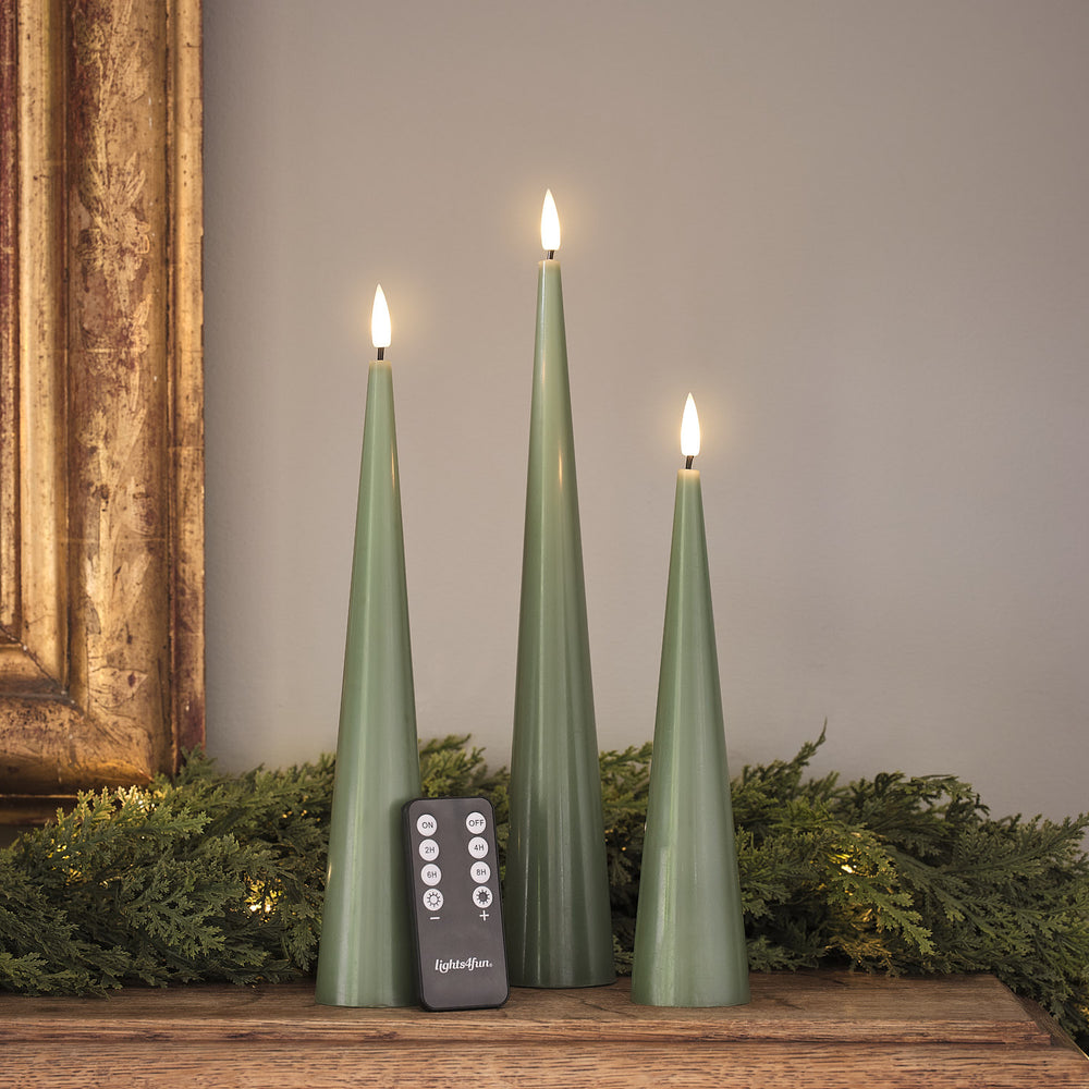 TruGlow® Green Slim Cone LED Candle Trio with Remote Control