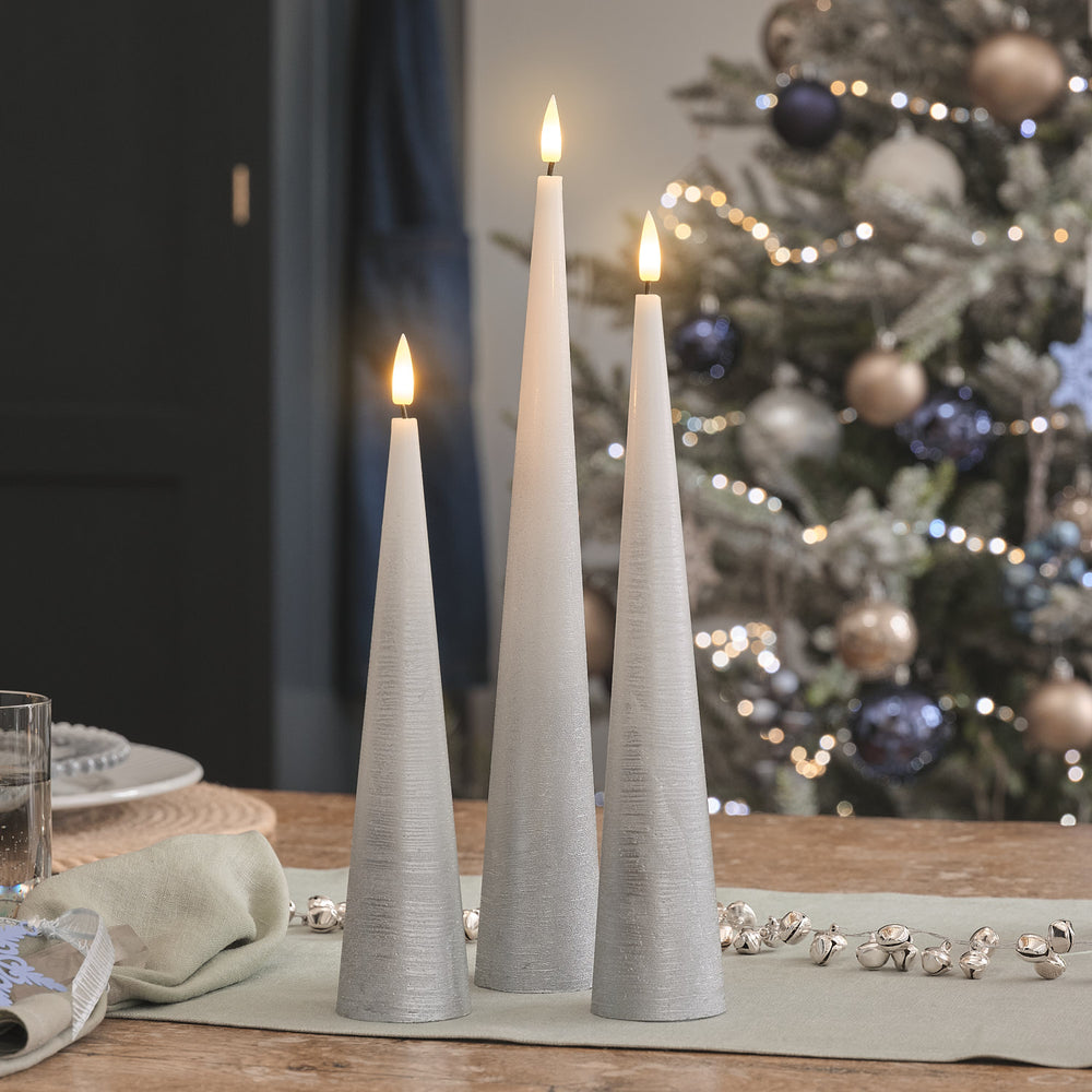 TruGlow® Silver Ombre Slim Cone LED Candle Trio with Remote Control