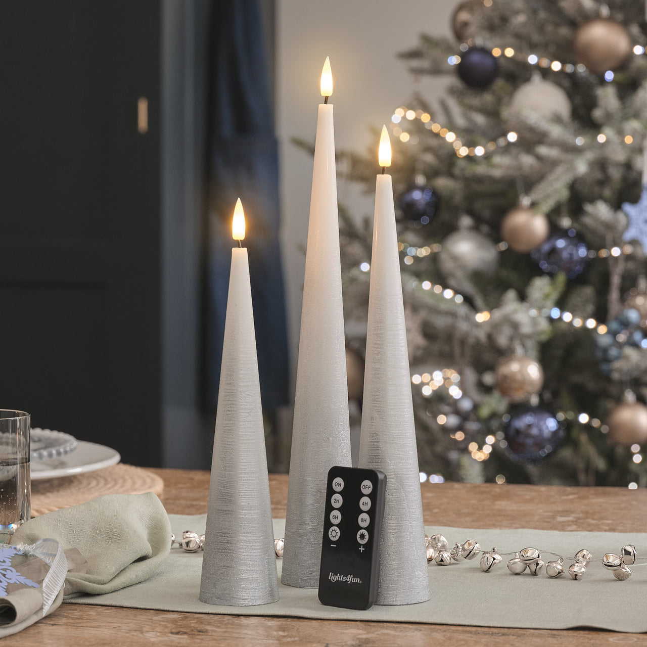TruGlow® Silver Ombre Slim Cone LED Candle Trio with Remote Control