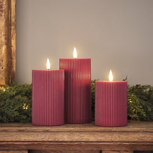 TruGlow® Plum Ribbed LED Pillar Candle Trio with Remote Control