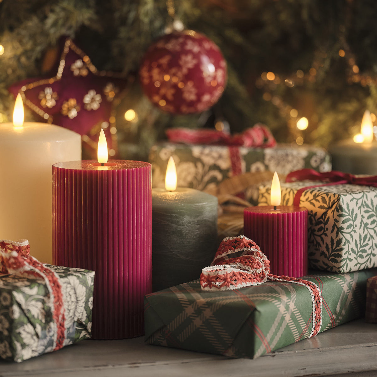 Comfort & Joy Candle Holder with TruGlow® Plum LED Candle Trio
