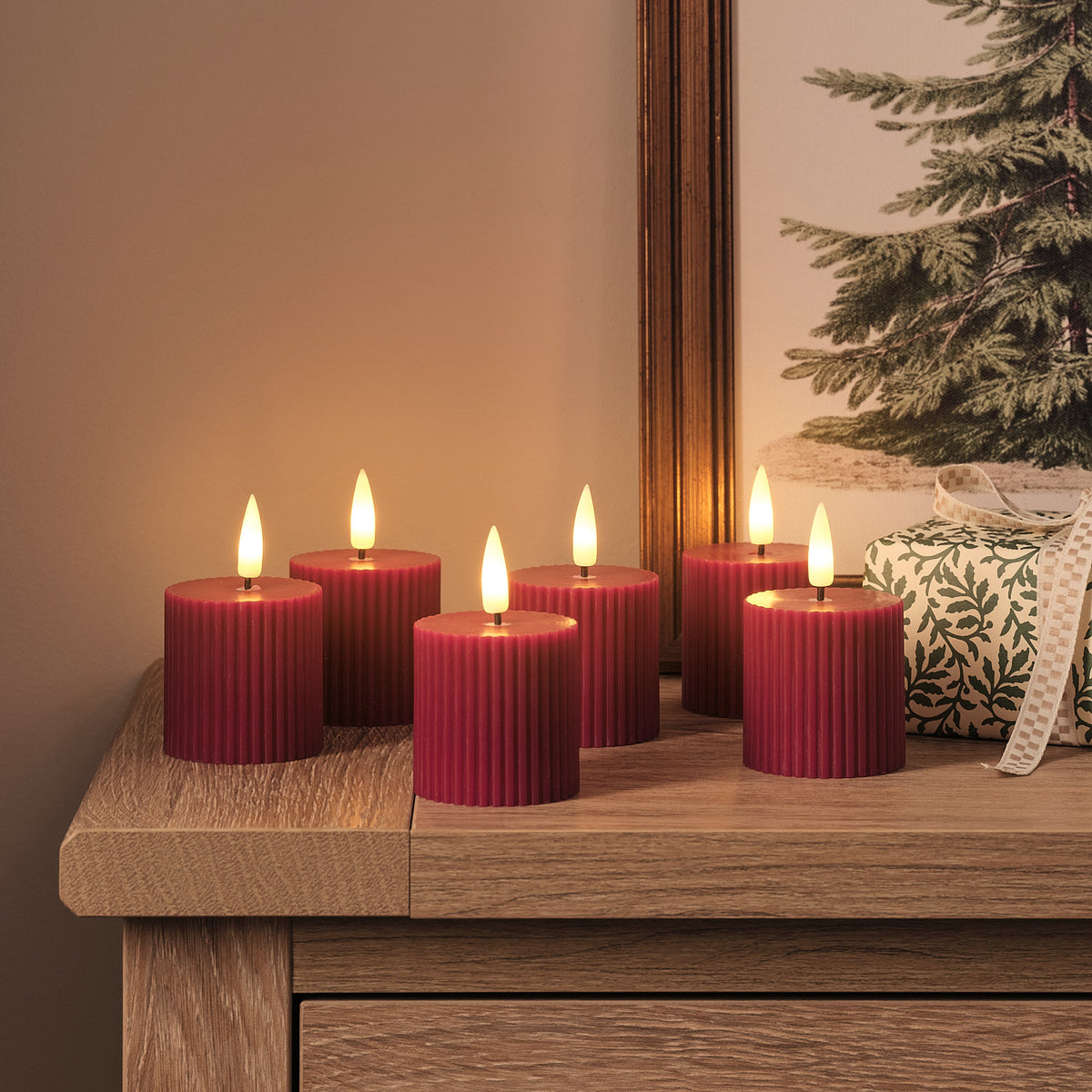 6 TruGlow® Classic Red Ribbed LED Votive Candles with Remote Control