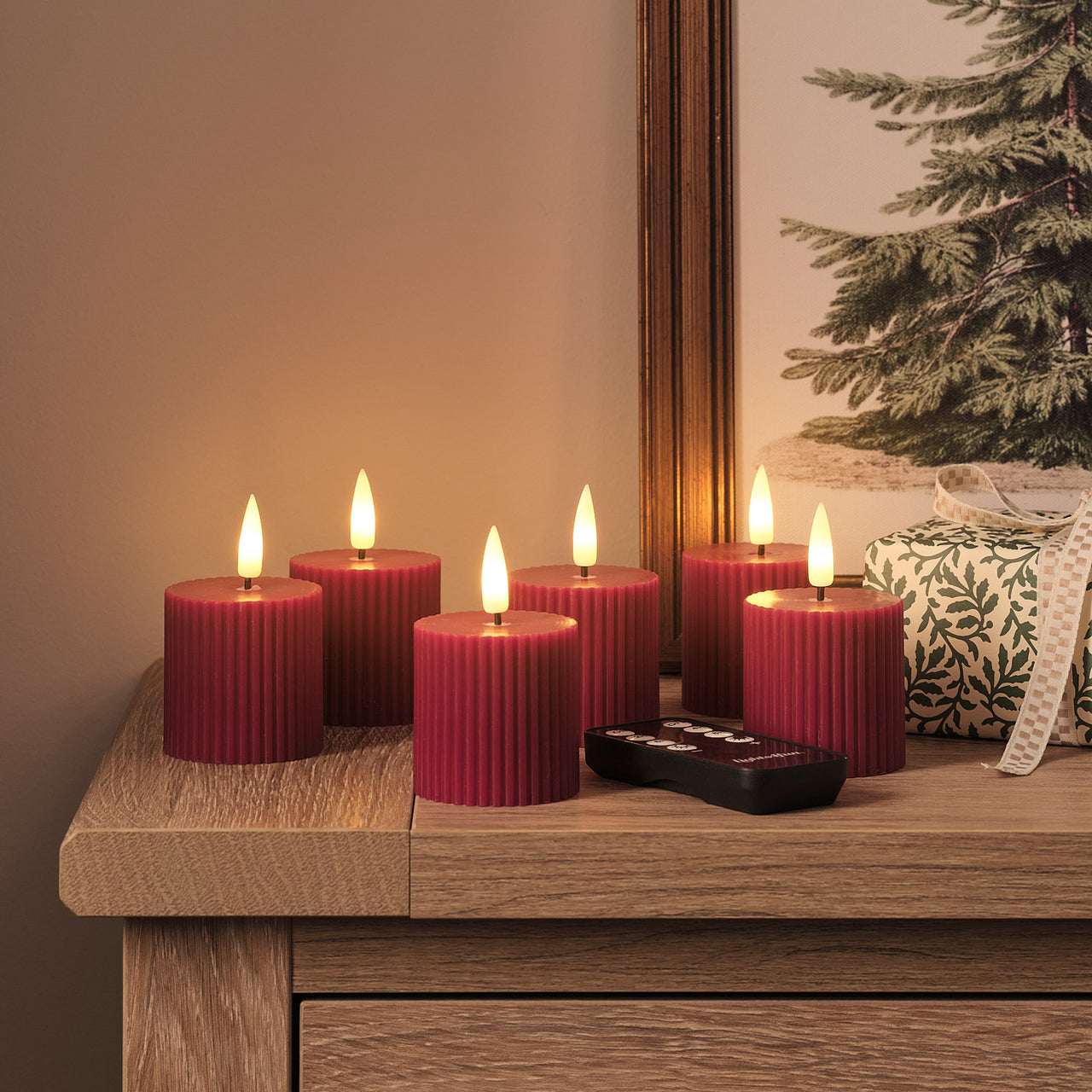 6 TruGlow® Classic Red Ribbed LED Votive Candles with Remote Control