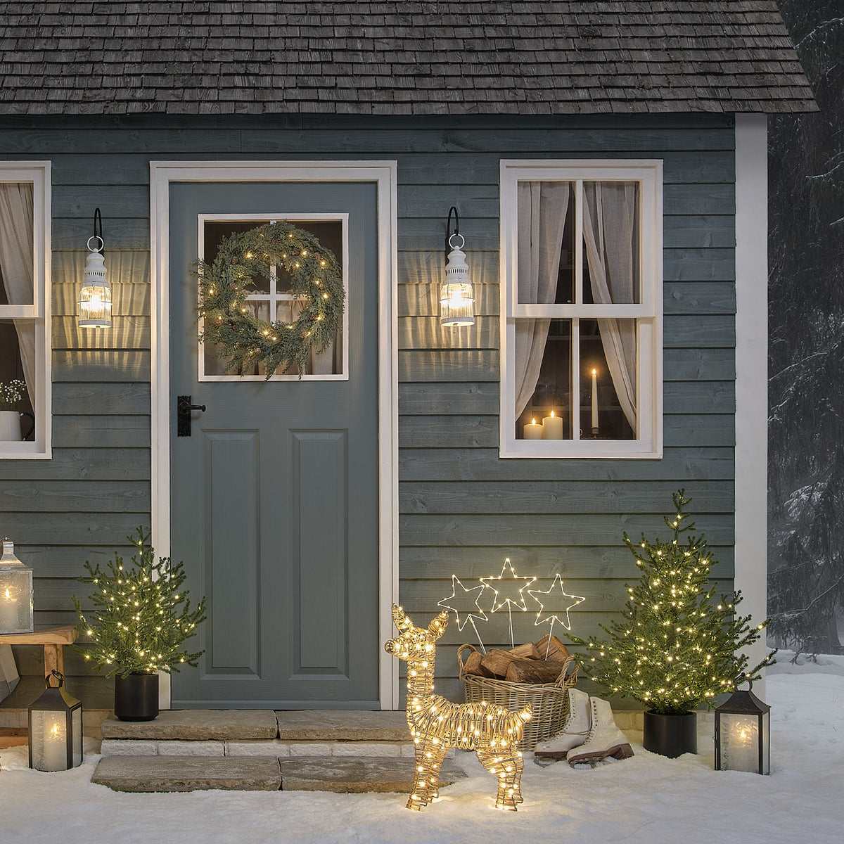 Black Senja Frosted Glass Lantern with TruGlow® Candle