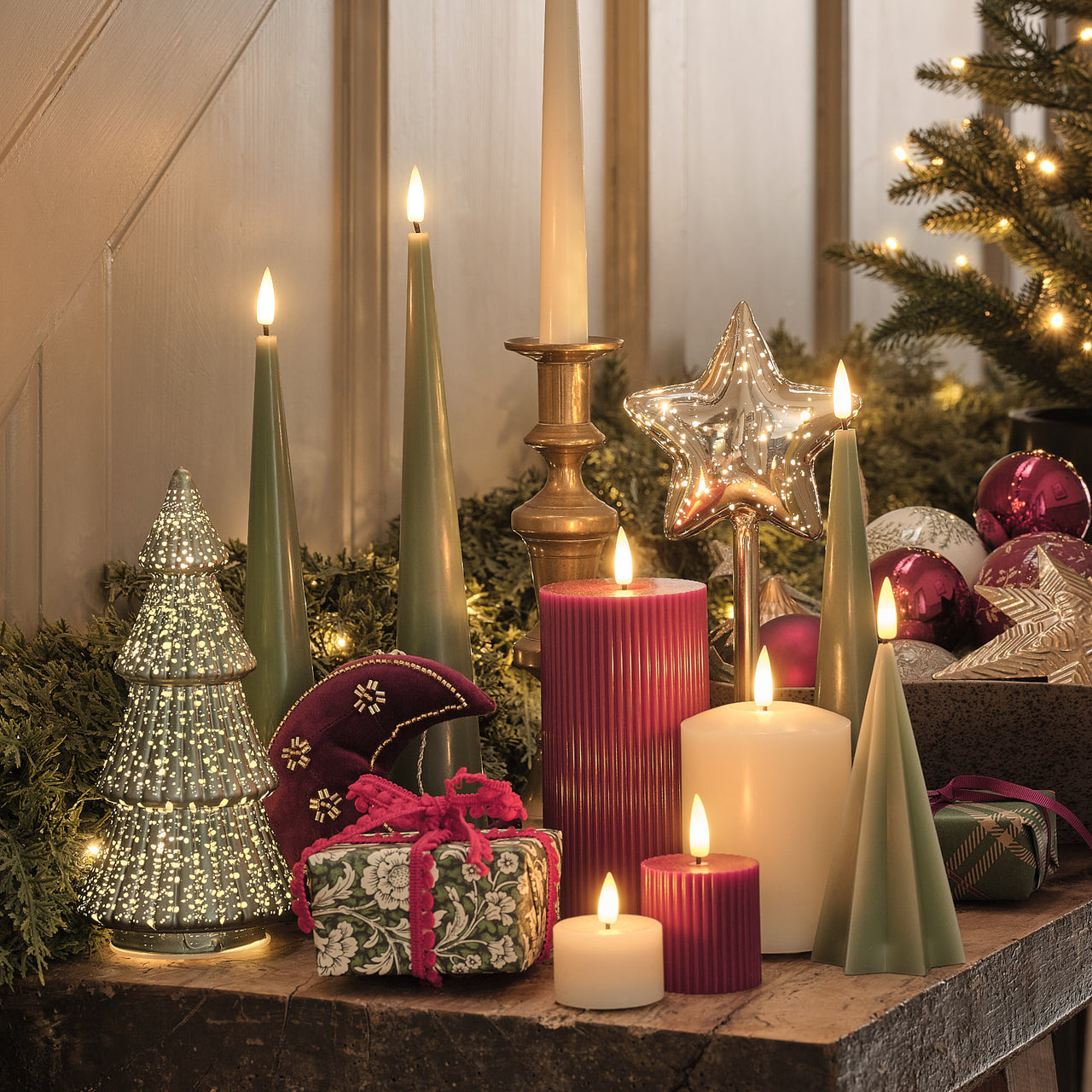 TruGlow® Green Scandi Christmas Tree LED Candle Duo with Remote Control