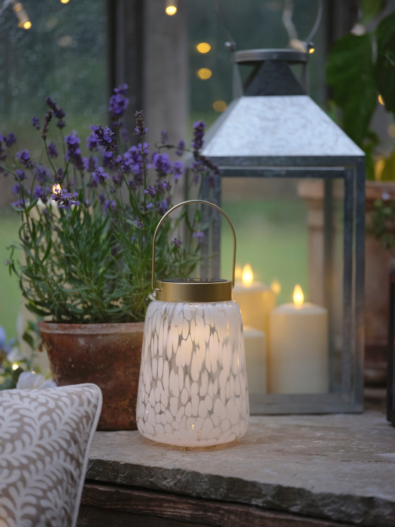 59cm Albury White Garden Lantern with TruGlow® Candle UK