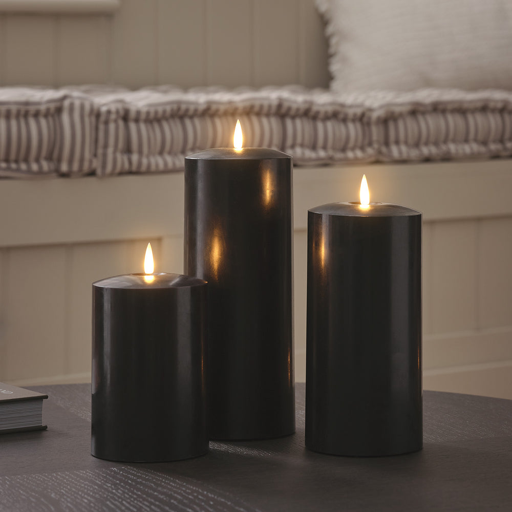 TruGlow® Black LED Chapel Candle Trio