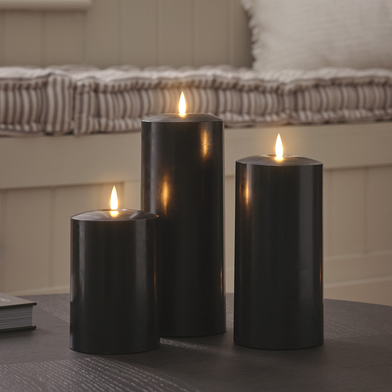 TruGlow® Black LED Chapel Candle Trio