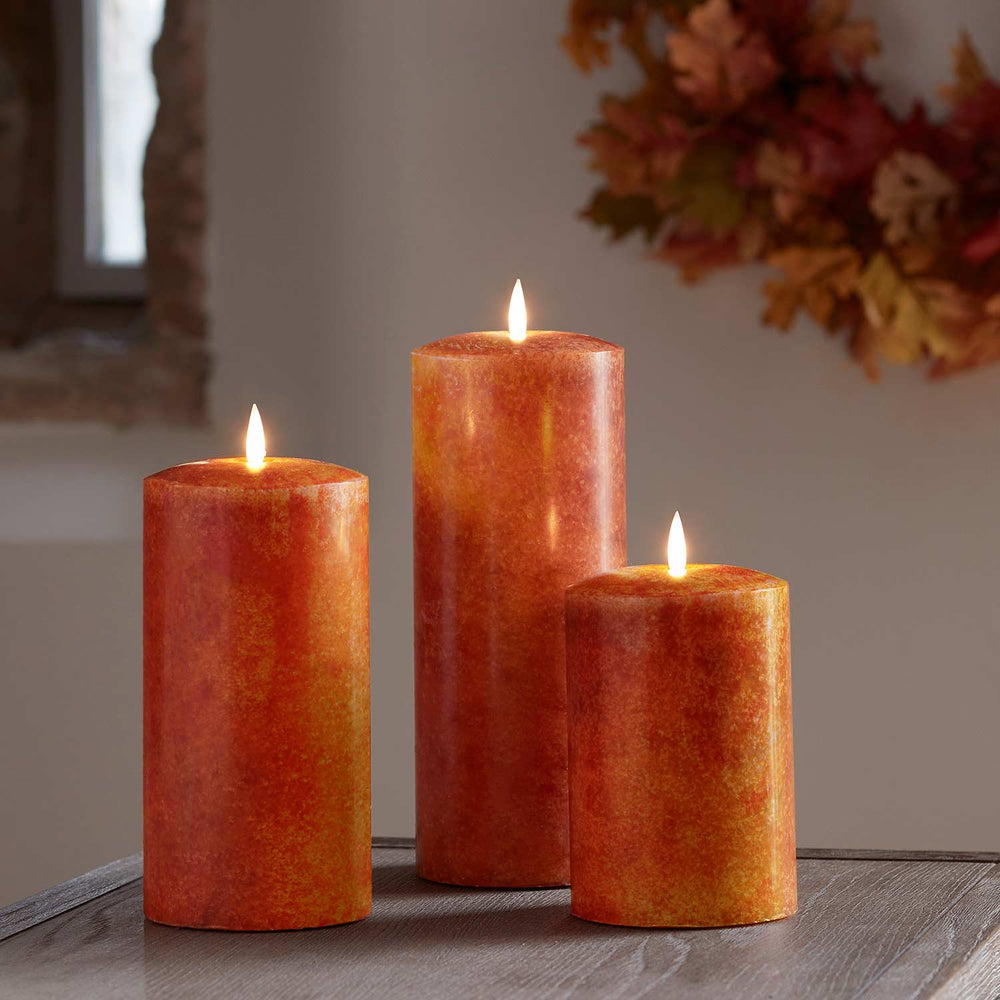 TruGlow® Mottled Orange LED Chapel Candle Trio with Remote Control