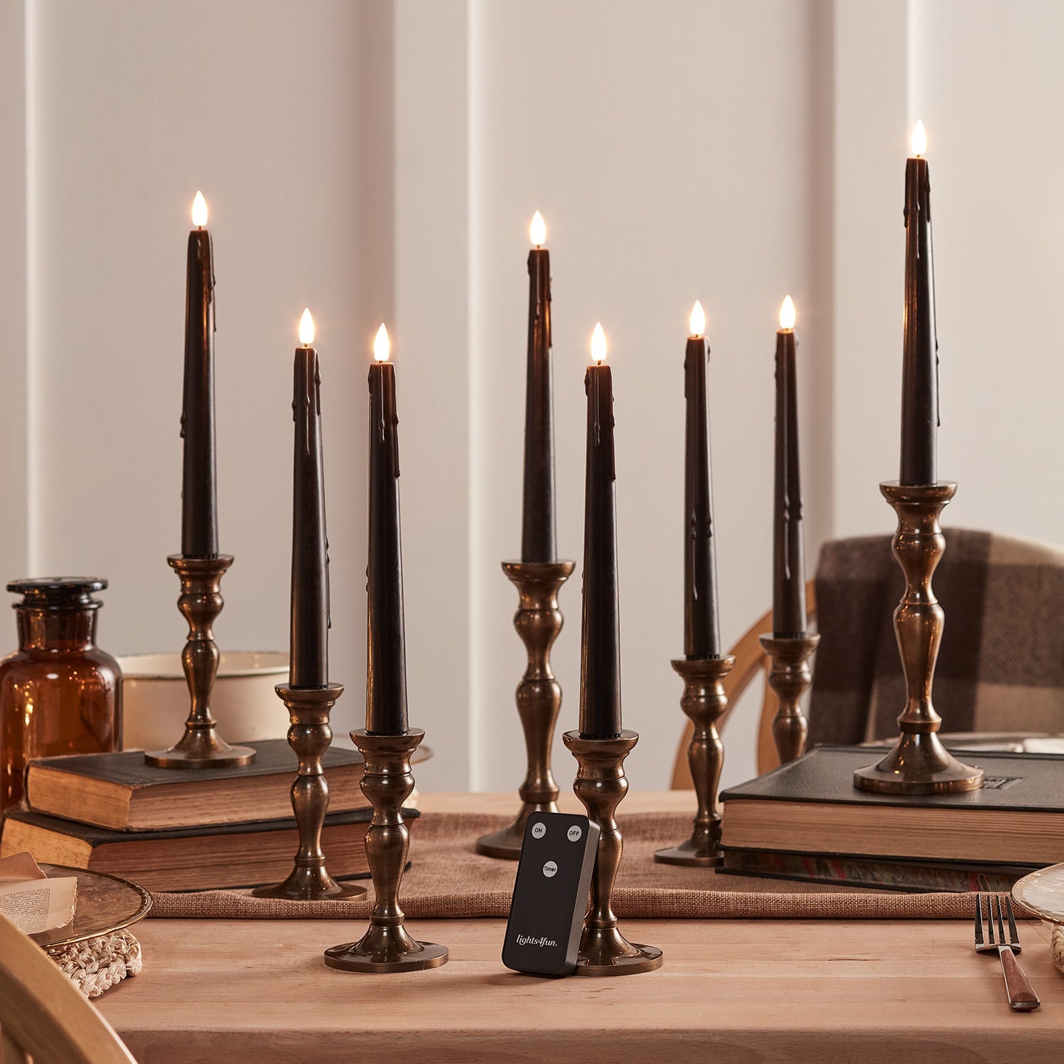 8 TruGlow® Black Dripping Wax LED Taper Candles With Remote Control