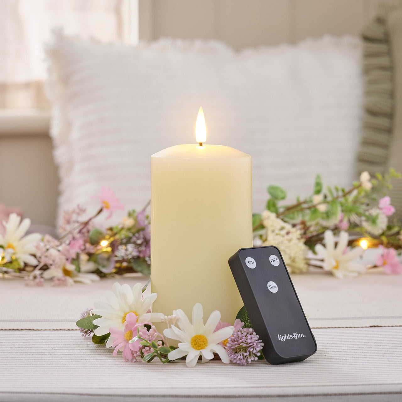 Daisy Dreams Wreath Candle Ring with 15cm TruGlow® LED Pillar Candle Bundle