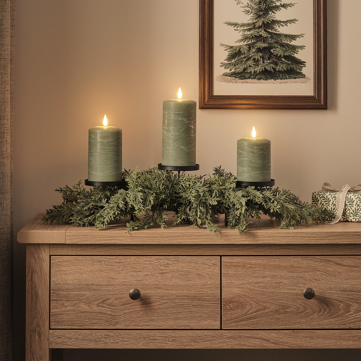 Christmas Conifer Trio Pillar Candle Holder
