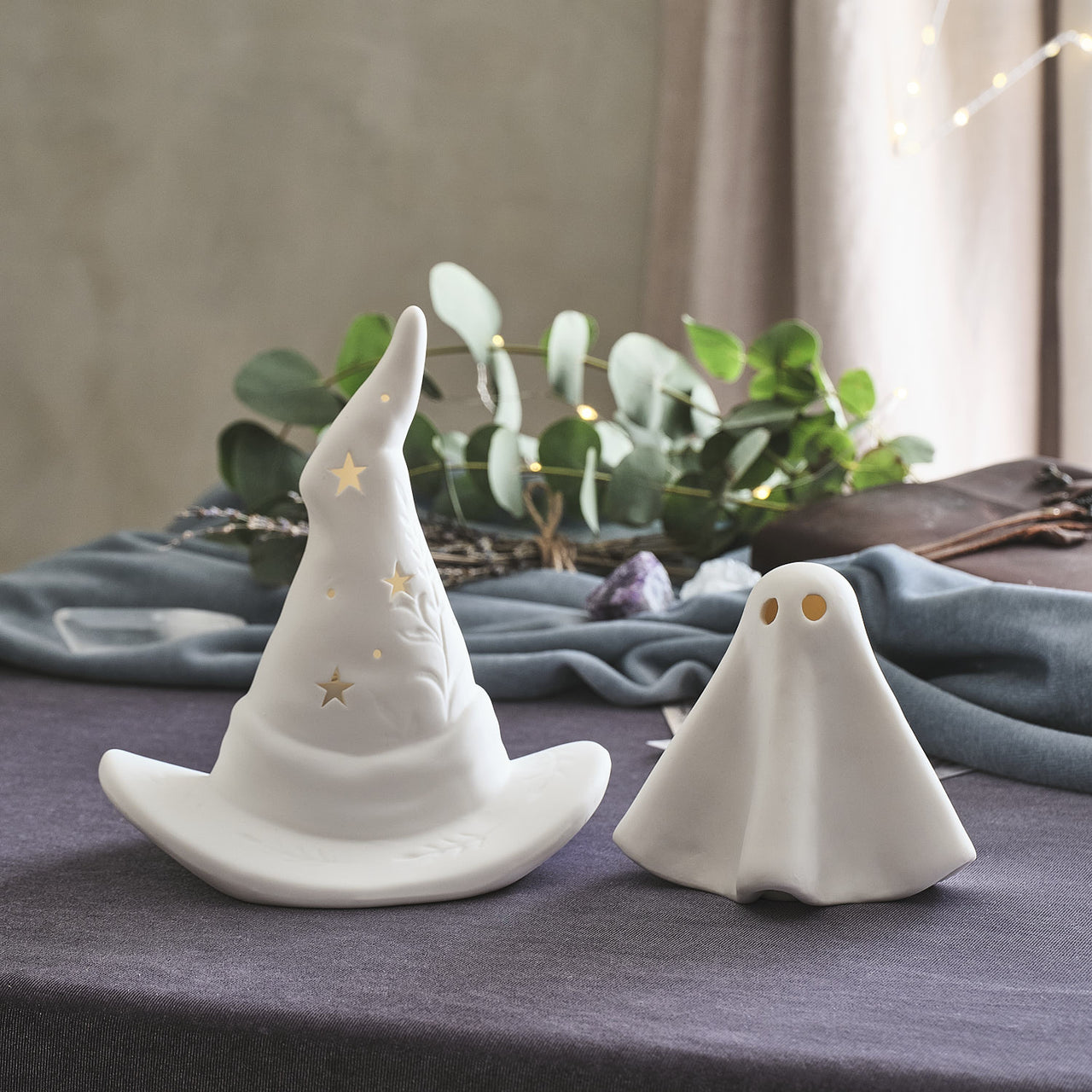 Gerald the Ghost & Witches Hat Porcelain LED Halloween Decorations