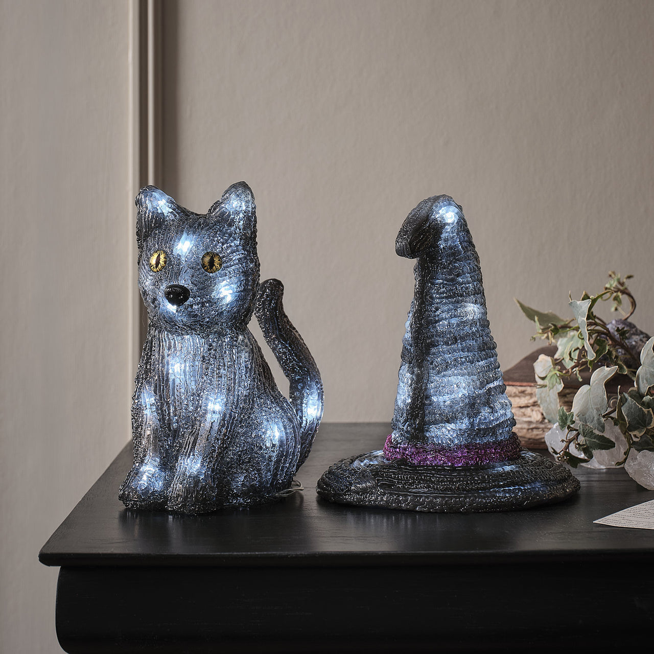 Witches Hat & Jet the Black Cat LED 3D Acrylic Figures