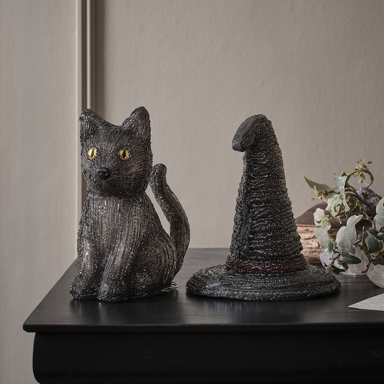 Witches Hat & Jet the Black Cat LED 3D Acrylic Figures