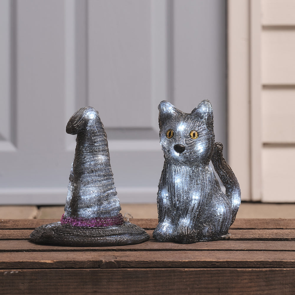 Witches Hat & Jet the Black Cat LED 3D Acrylic Figures