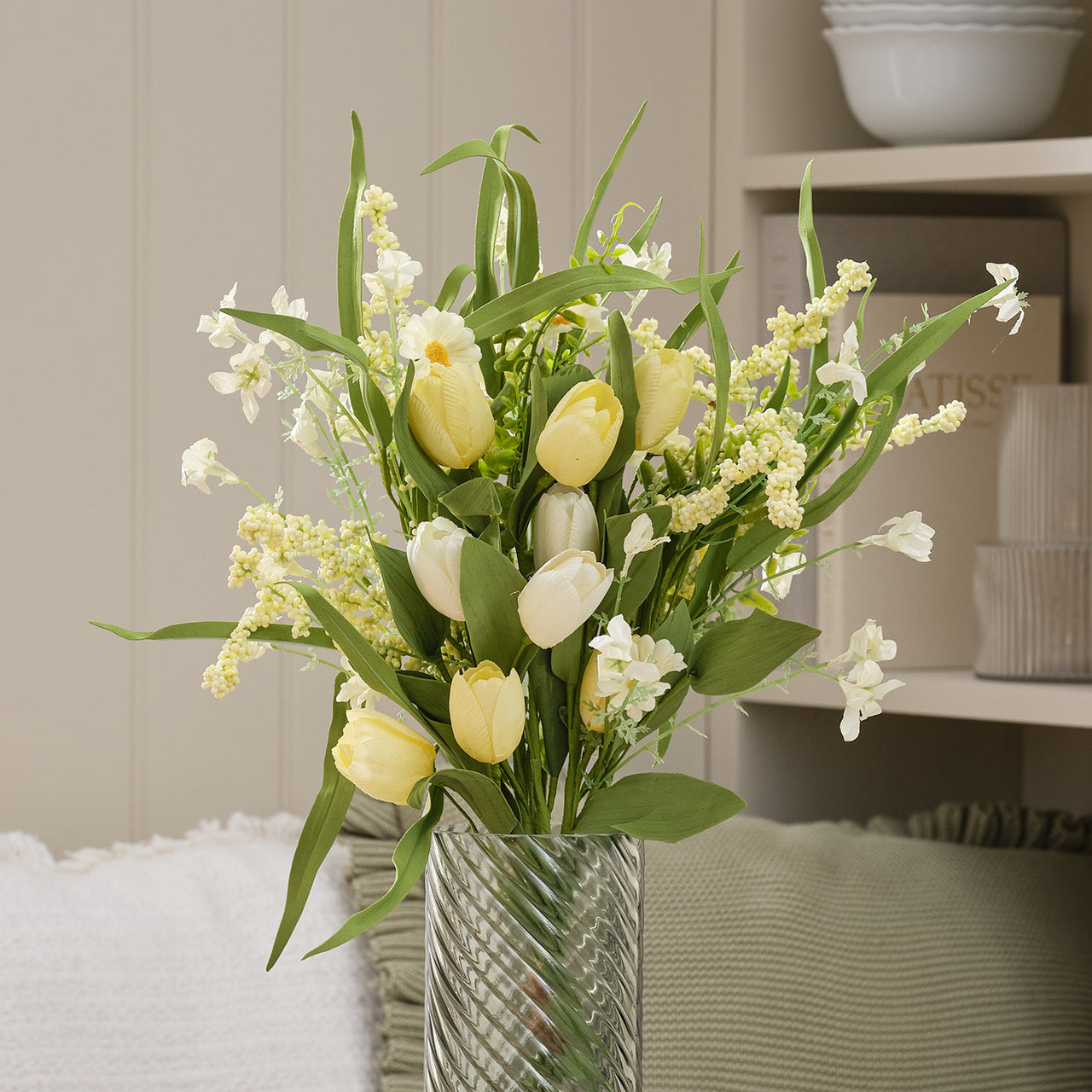 Butter Yellow Tulip & Daisy Artificial Bouquet
