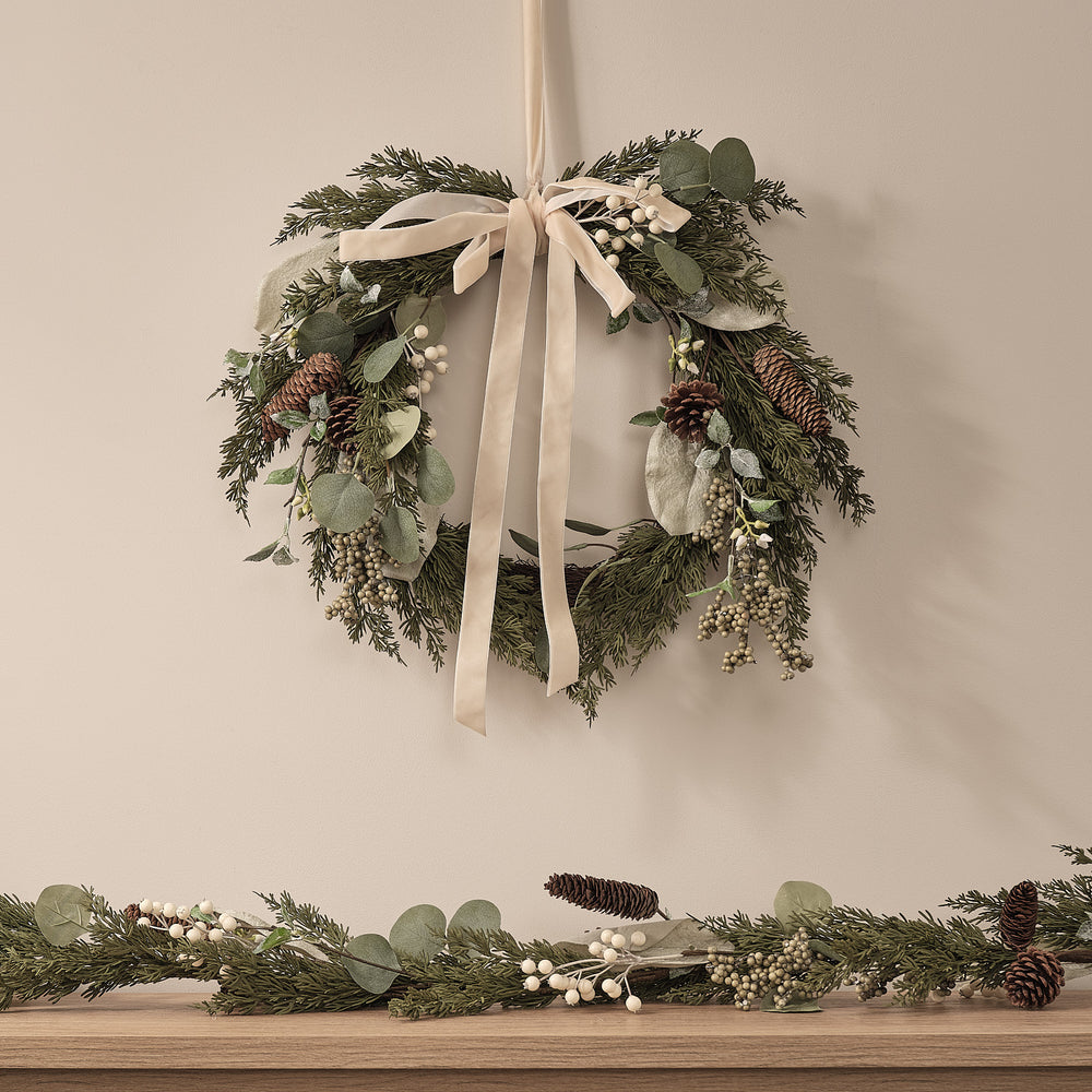 White Berry and Pinecone Christmas Wreath & Garland