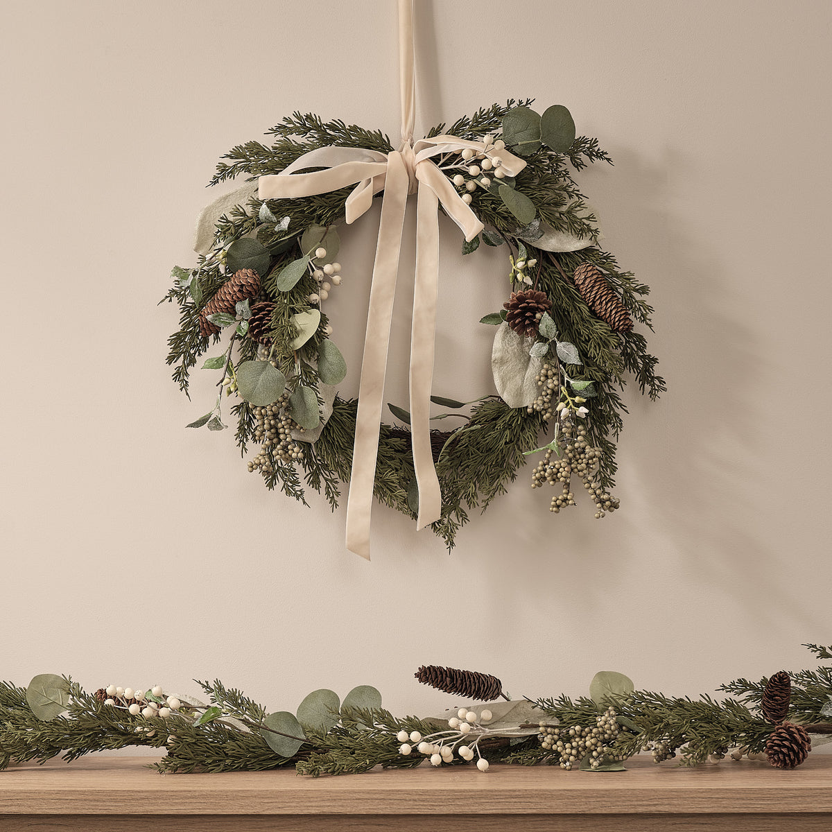 White Berry and Pinecone Christmas Wreath & Garland