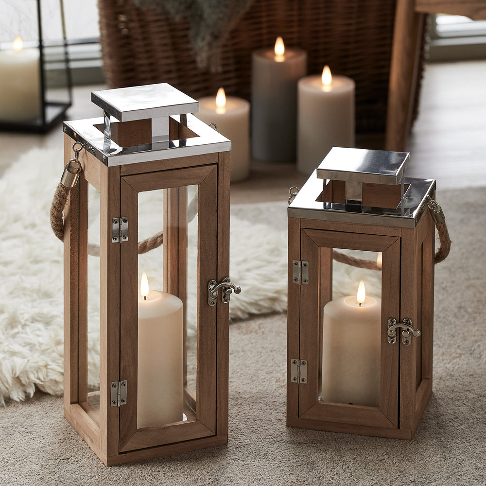Salcombe Wooden Lantern Duo with TruGlow® Candles