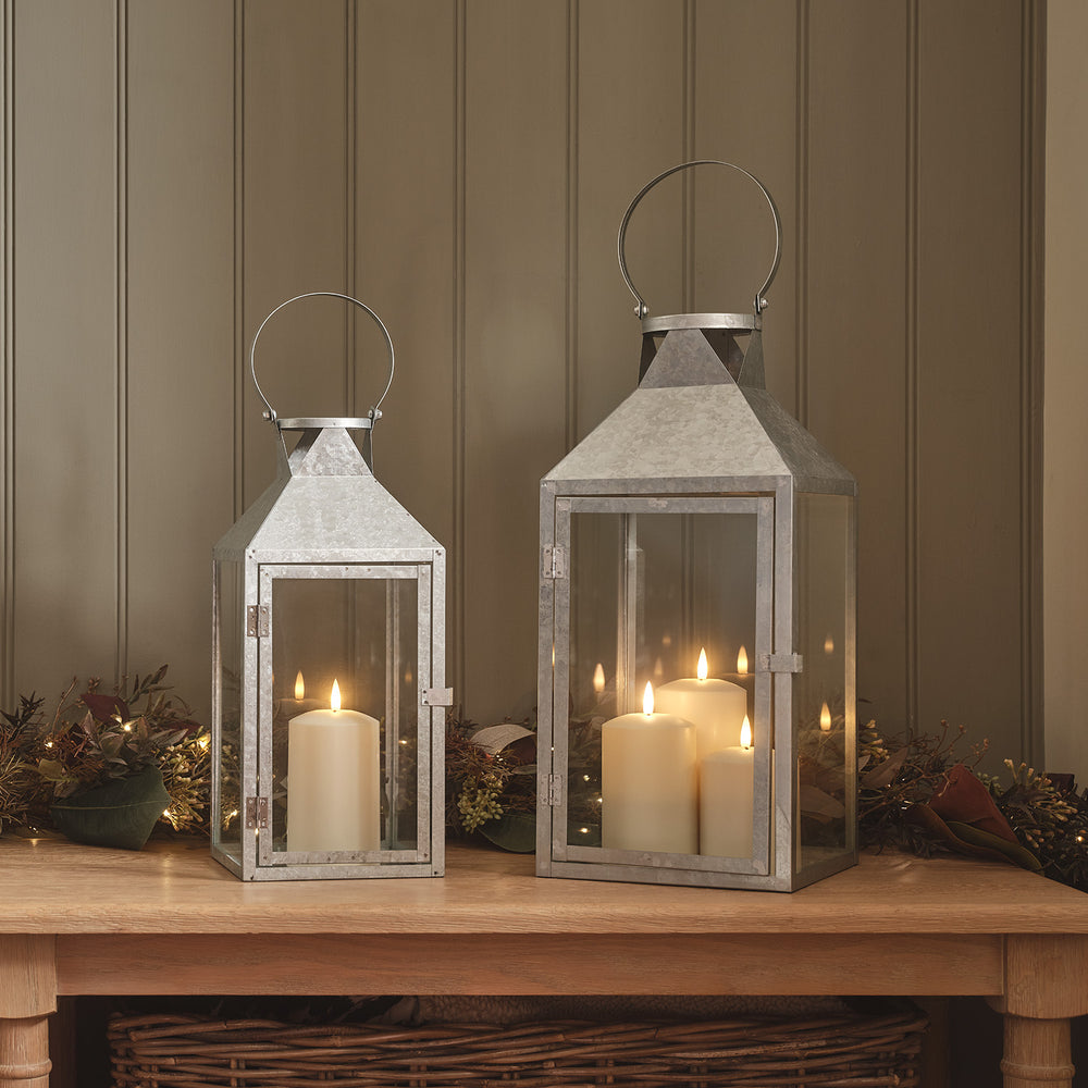 Hayle Galvanised Outdoor Lantern Duo with TruGlow® Candles