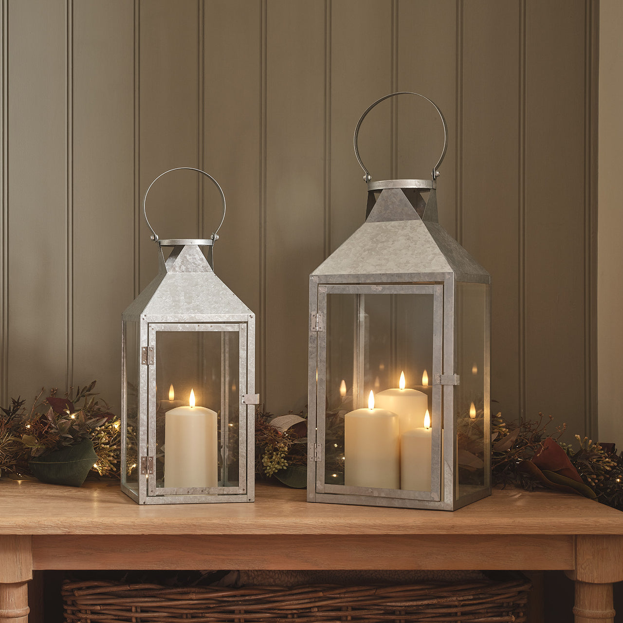 Hayle Large Metal Outdoor Lantern with TruGlow® Candle Trio