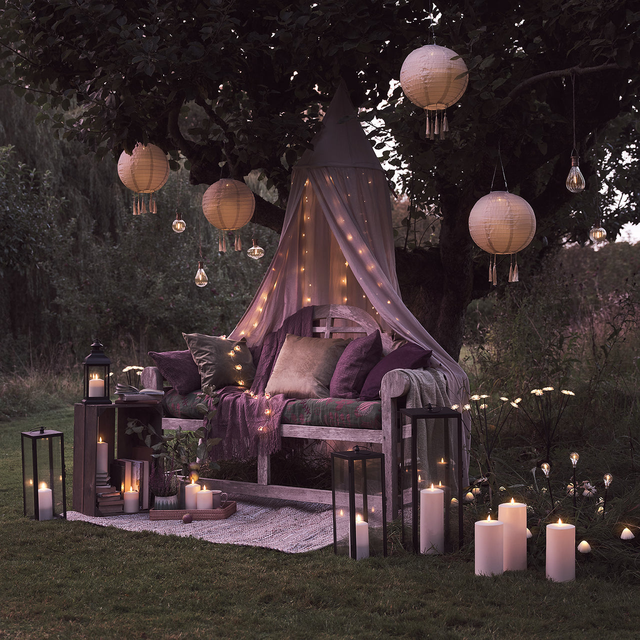 Bowen Large Black Garden Lantern with White TruGlow® Candle