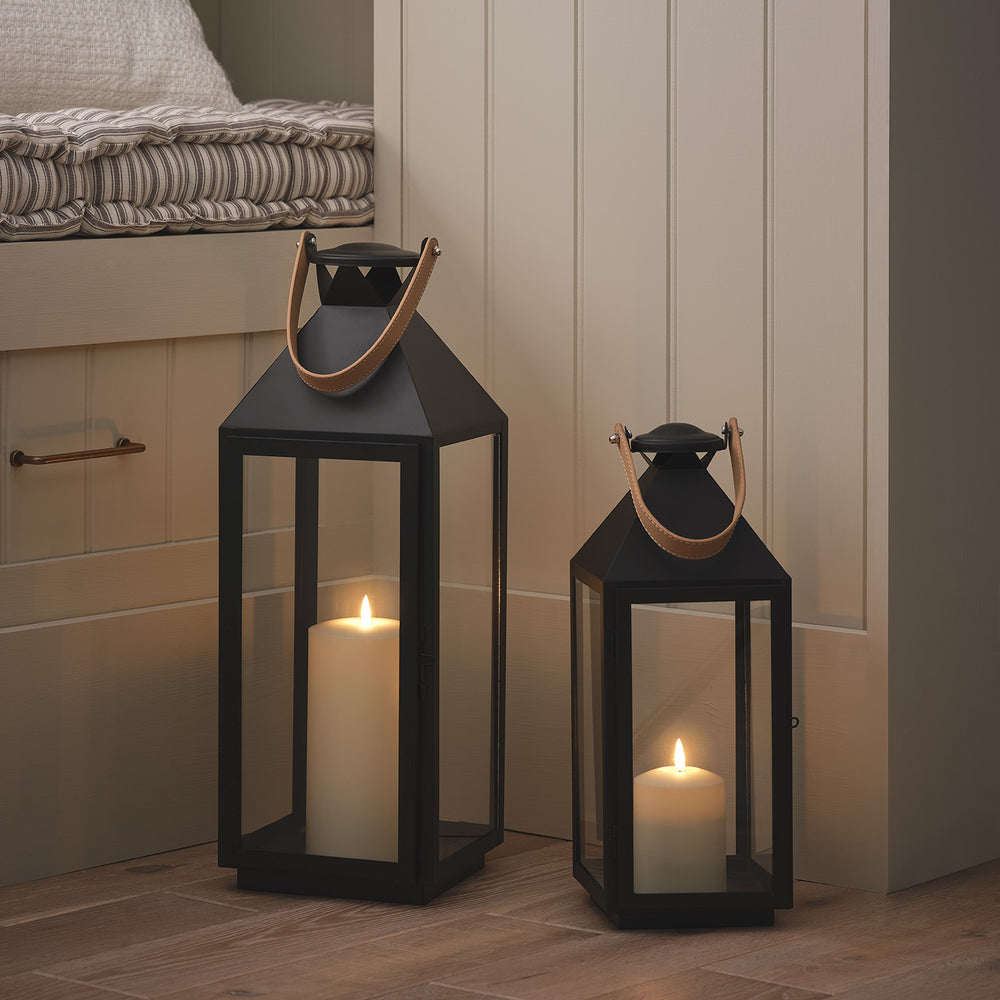 Regular & Large Black Metal Lantern Bundle - Leather Handles