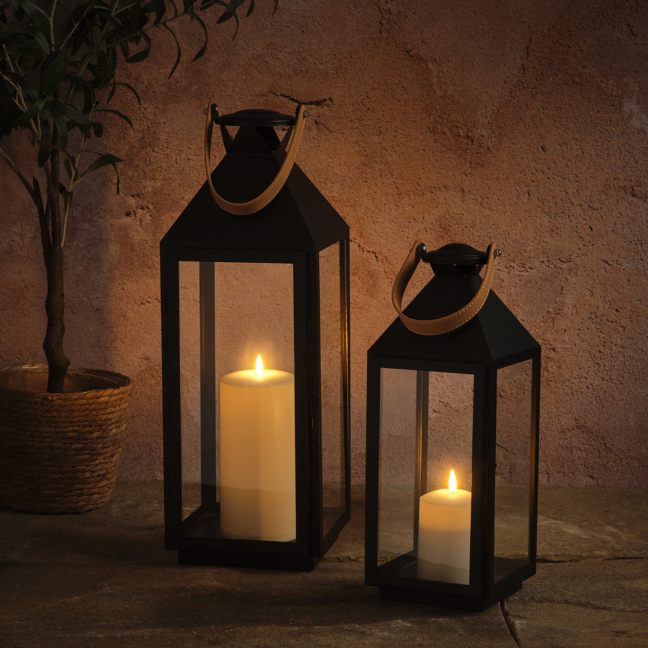 Brixham Leather Handle Lantern Duo with TruGlow® Candles