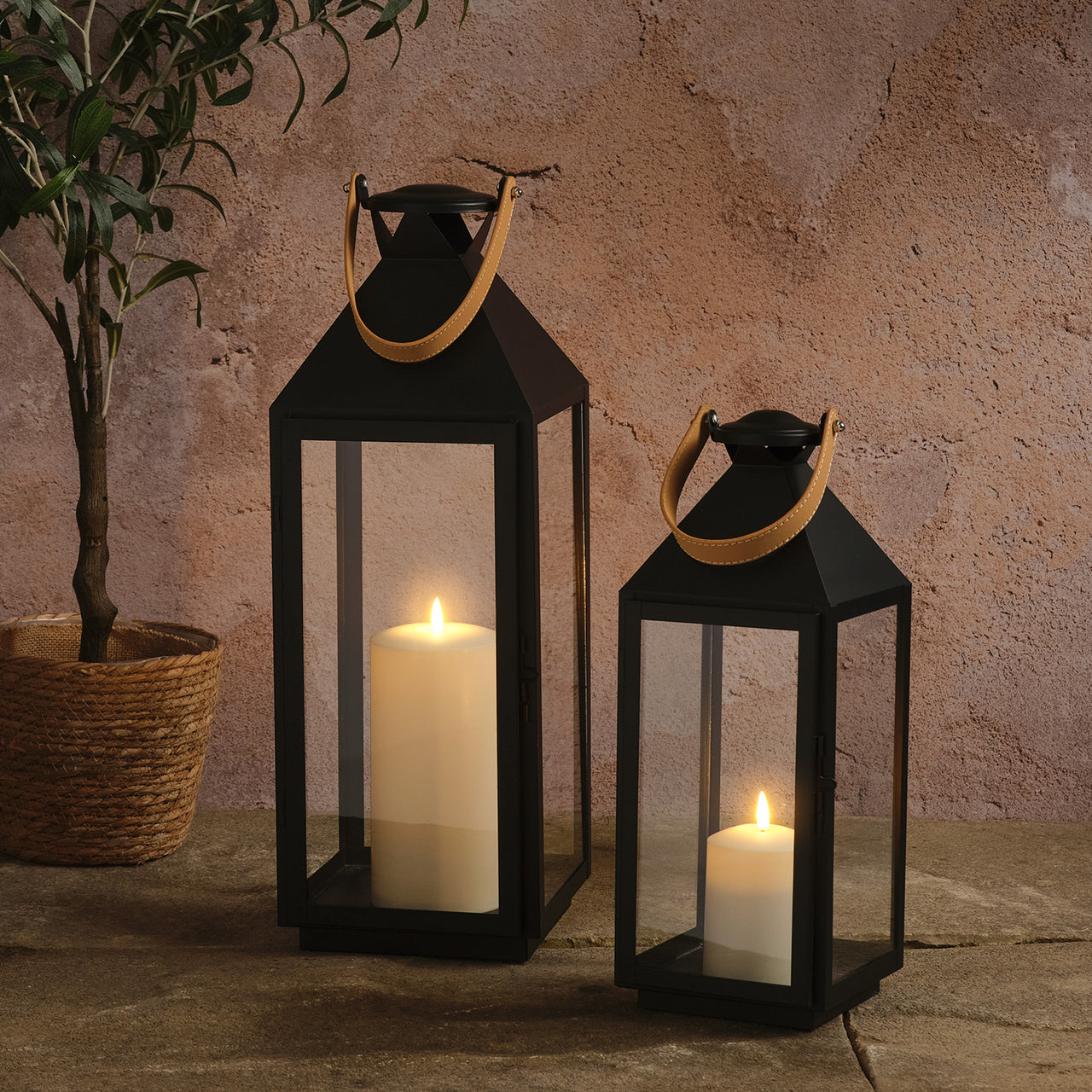 Brixham Leather Handle Lantern Duo with TruGlow® Candles