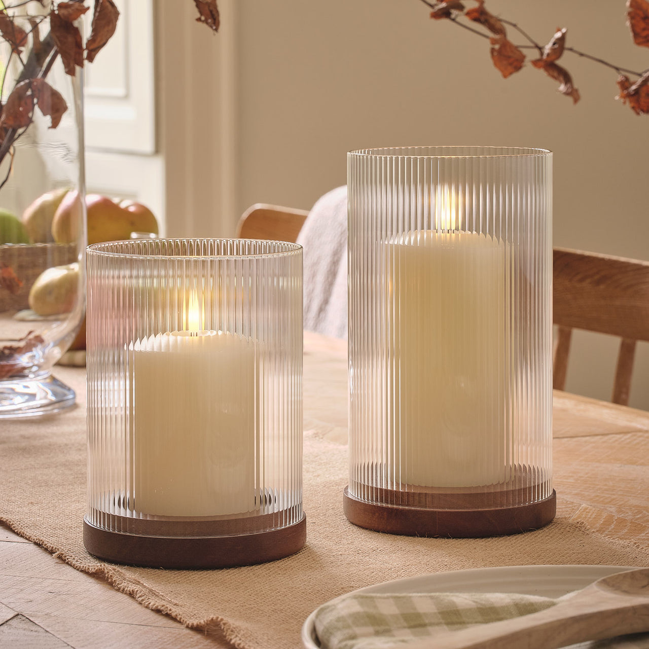 TruGlow® LED Candle and Fluted Glass Hurricane Candle Holder Duo