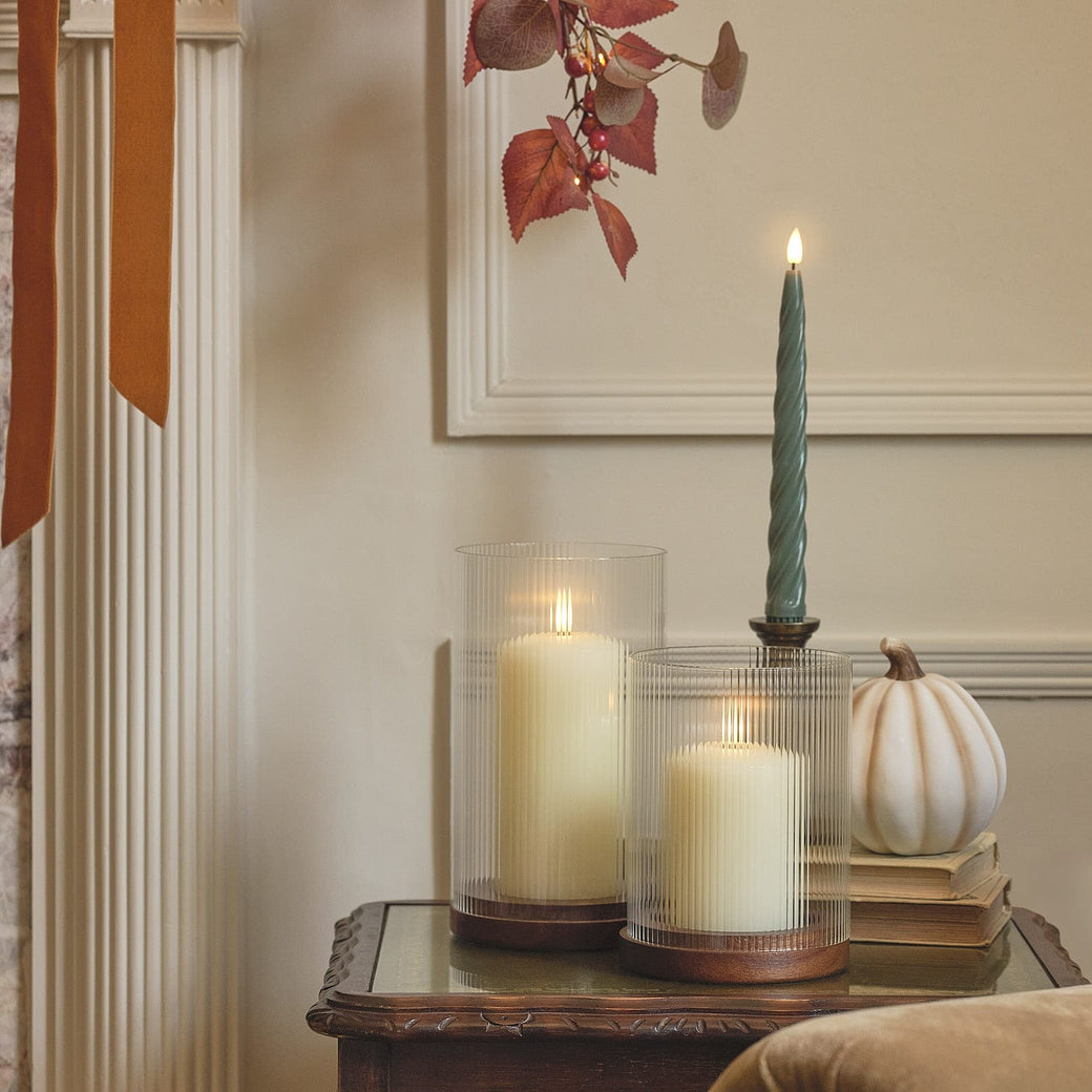 Hurricane candle holders and twisted taper candle
