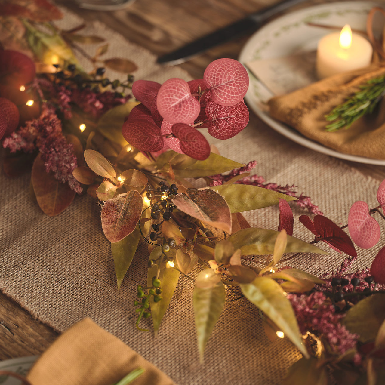 Pre Lit Autumn Winter Full Wreath & Garland