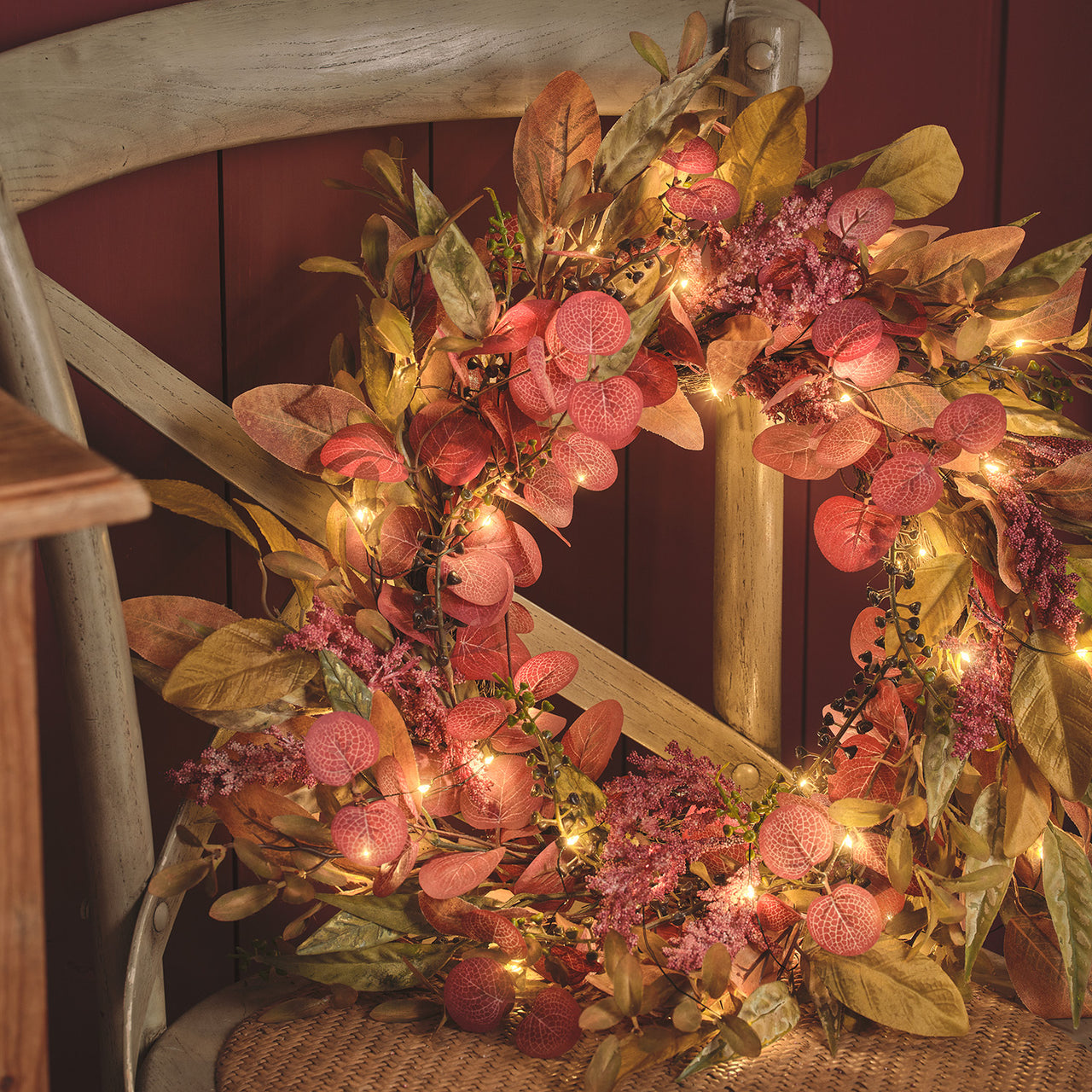 Pre Lit Autumn Winter Full Wreath & Garland
